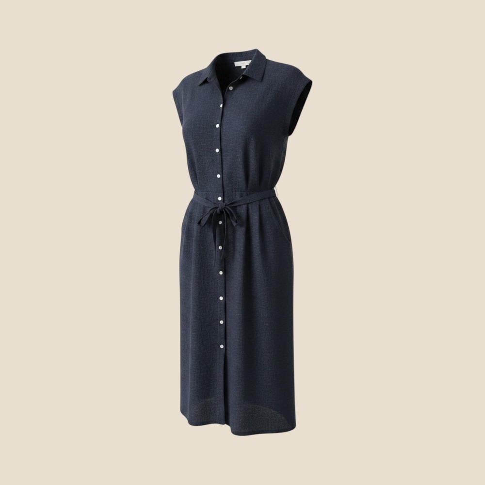 LOFT Petites Black Linen Blend Button Down Midi Shirt Dress 4 Minimalism Classic